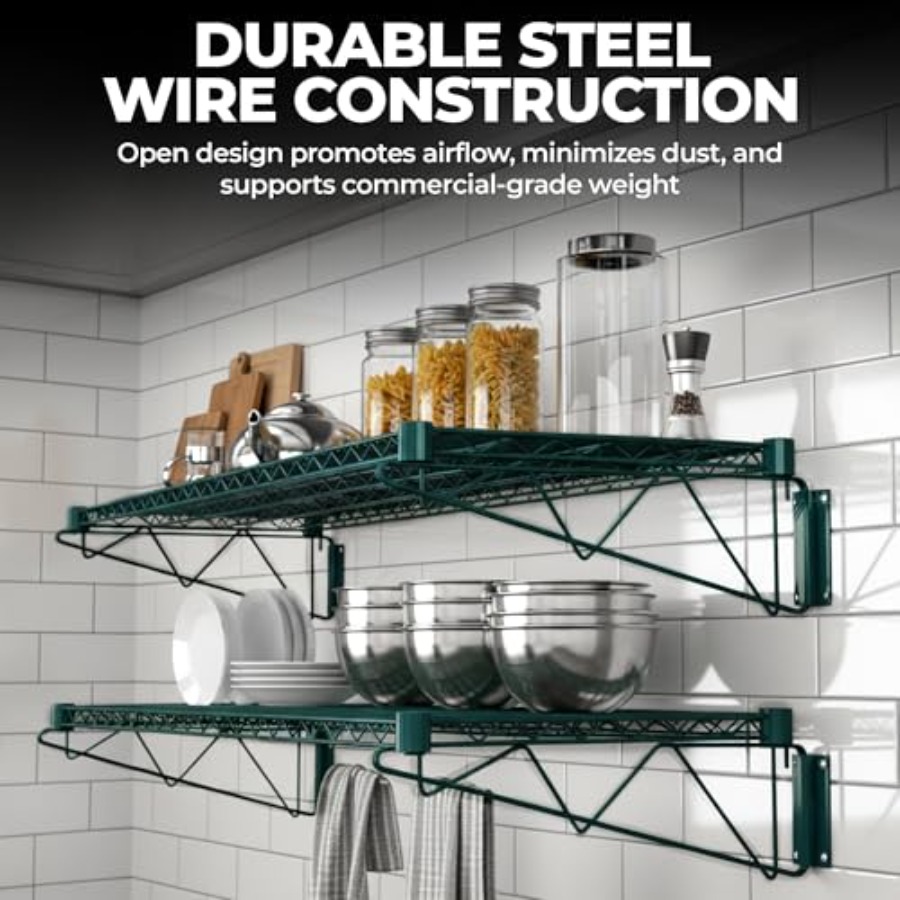 48x14 Epoxy-Coated Green Wire  - Wall Shelf Commercial Kitchen 评论和价格